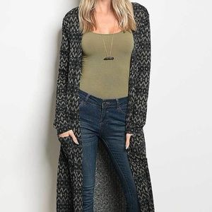 Long Sleeve Tribal Knit Long Body Sweater Cardigan